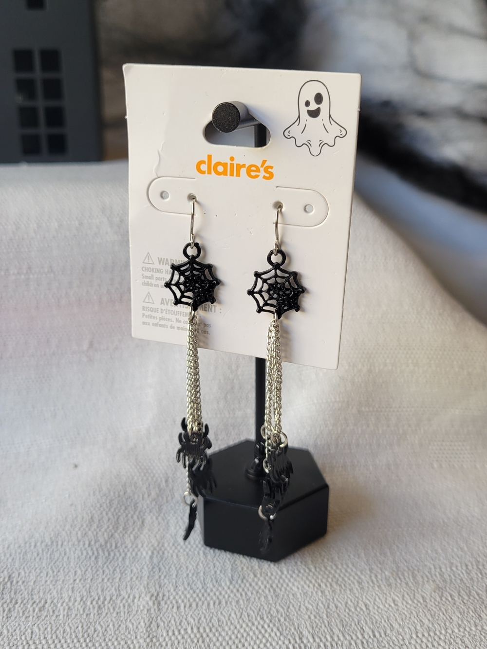 Claire's Spider Web Earrings with Spiders Hanging from Silver Chains